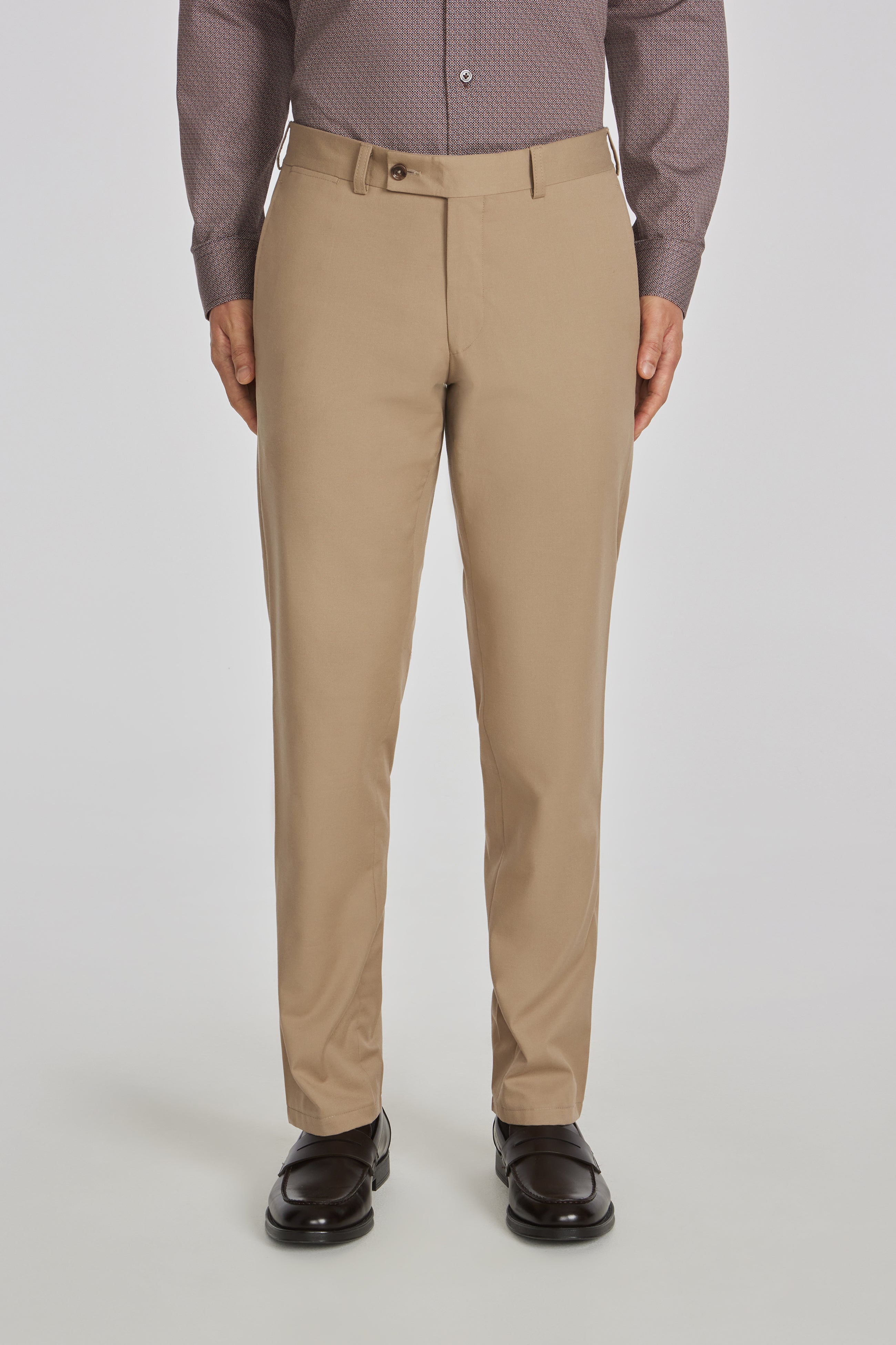 Jack Victor Men's Palmer Tan Solid Cotton, Wool Stretch Trouser