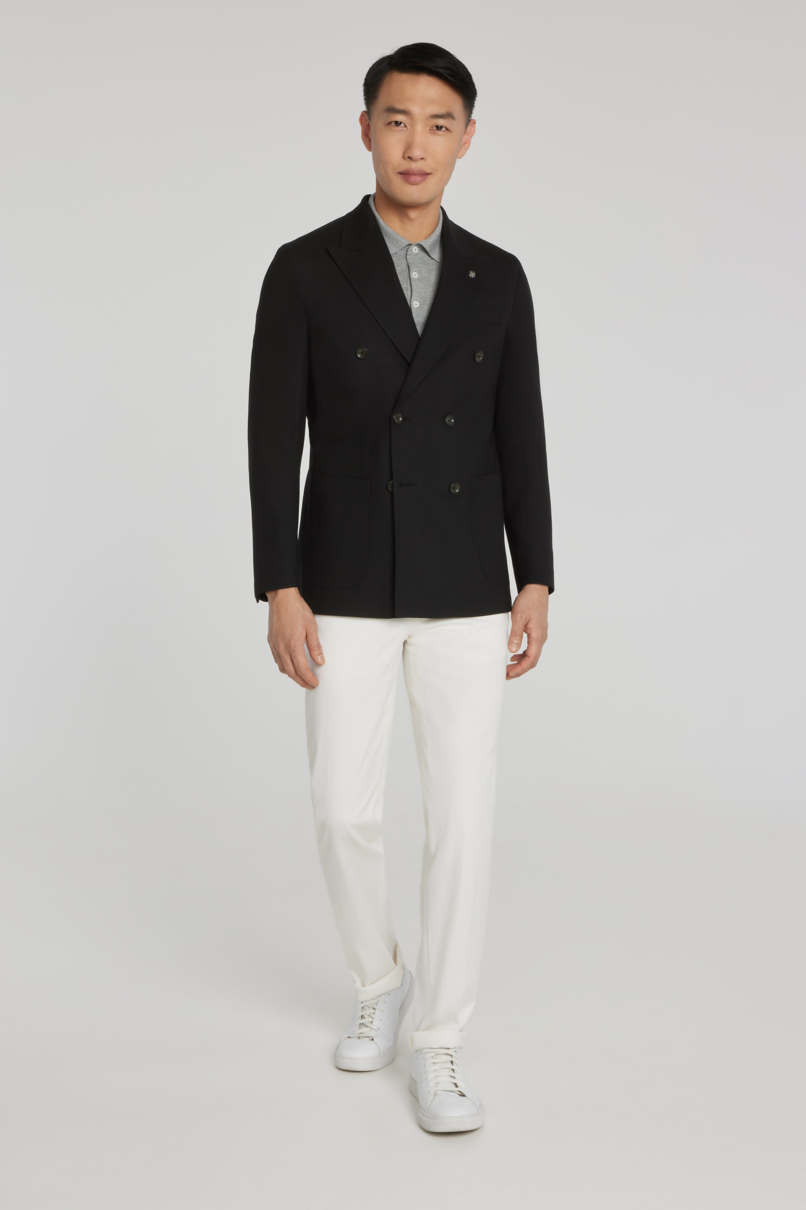 Slim Stretch Knitted Tailored Blazer - Black, Blazers