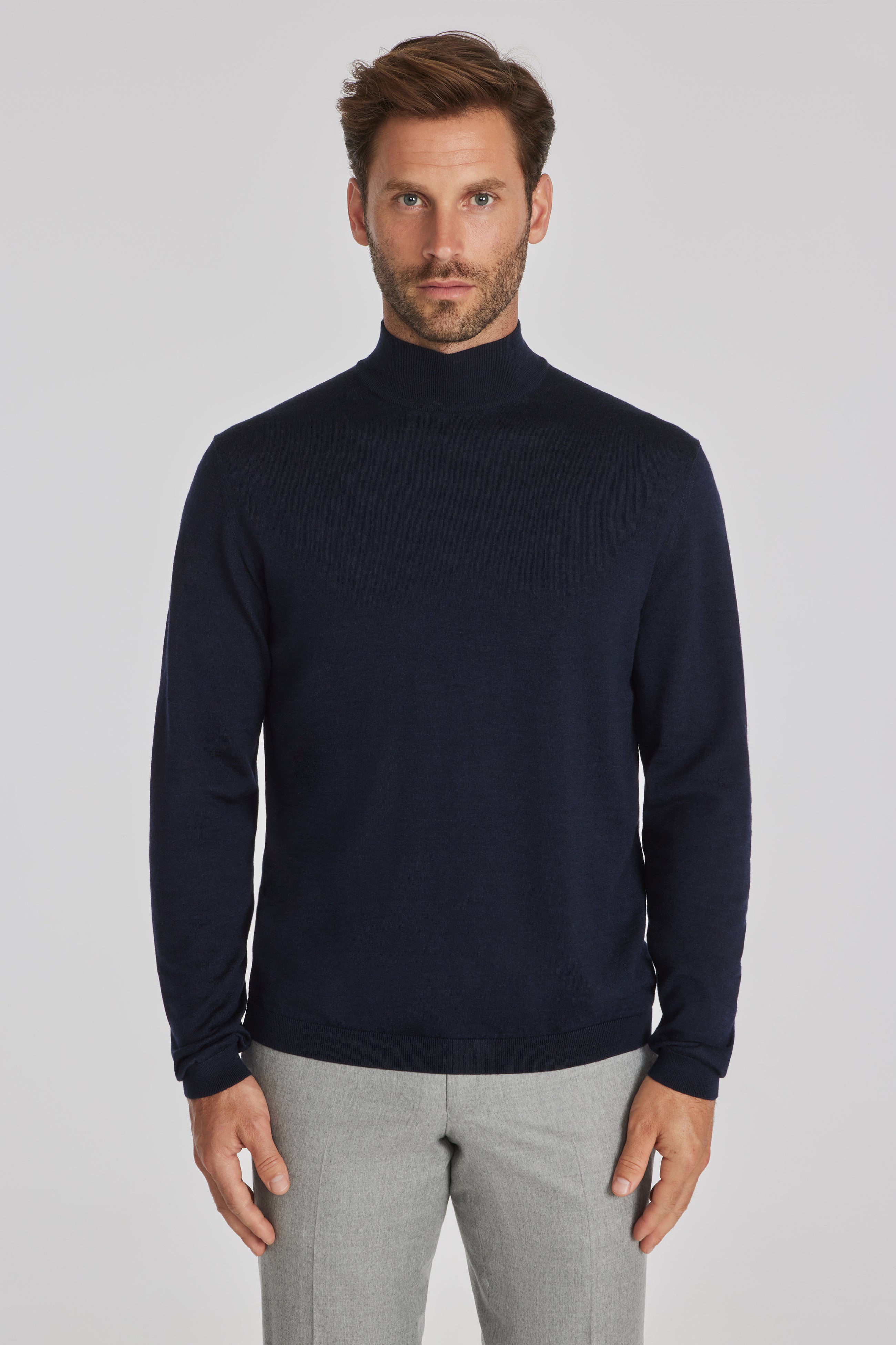 Jack Victor Men's Beaudry Navy Wool, Silk and Cashmere Mock Neck Sweater
