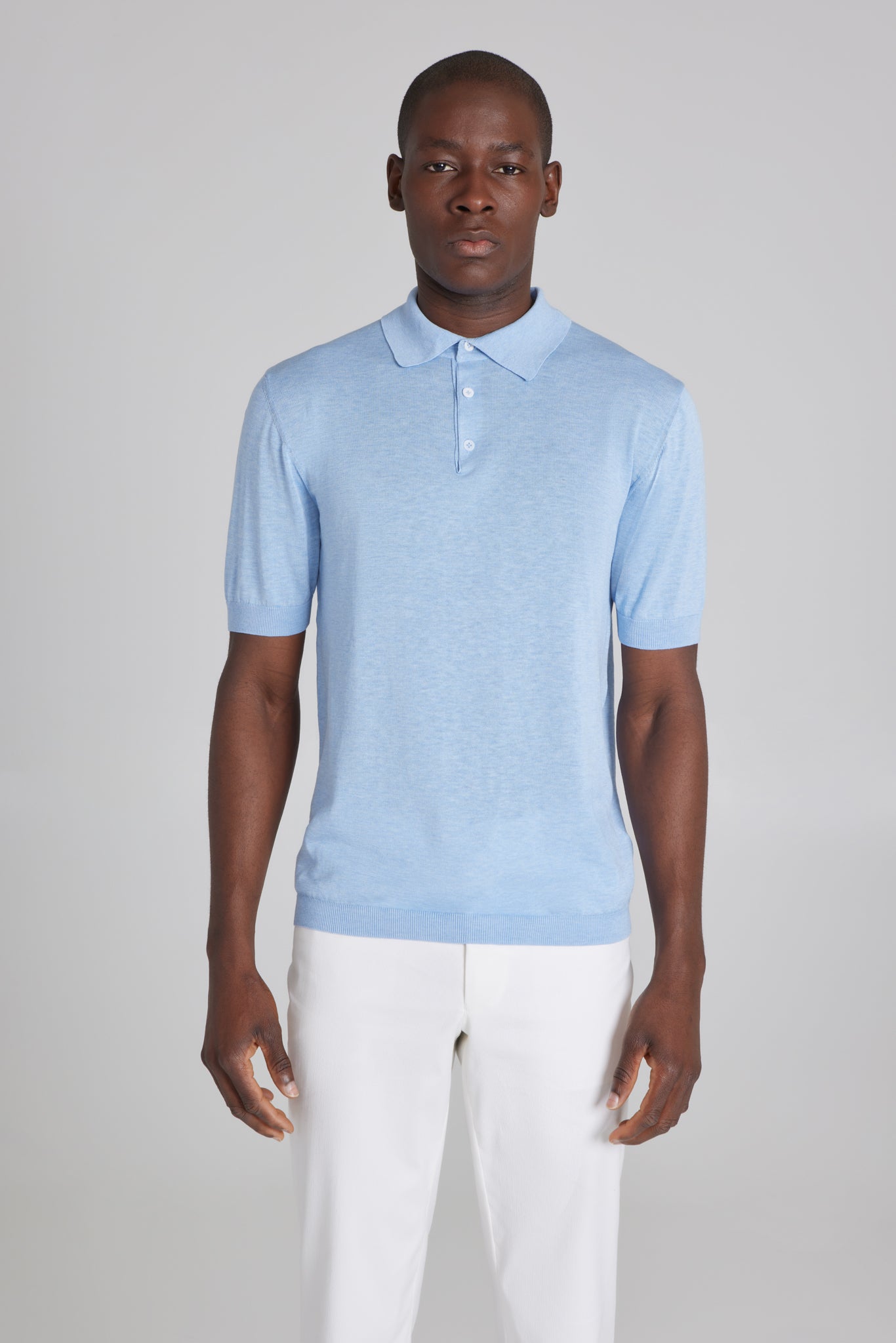 Blue ribbed knit polo - Made in Italy