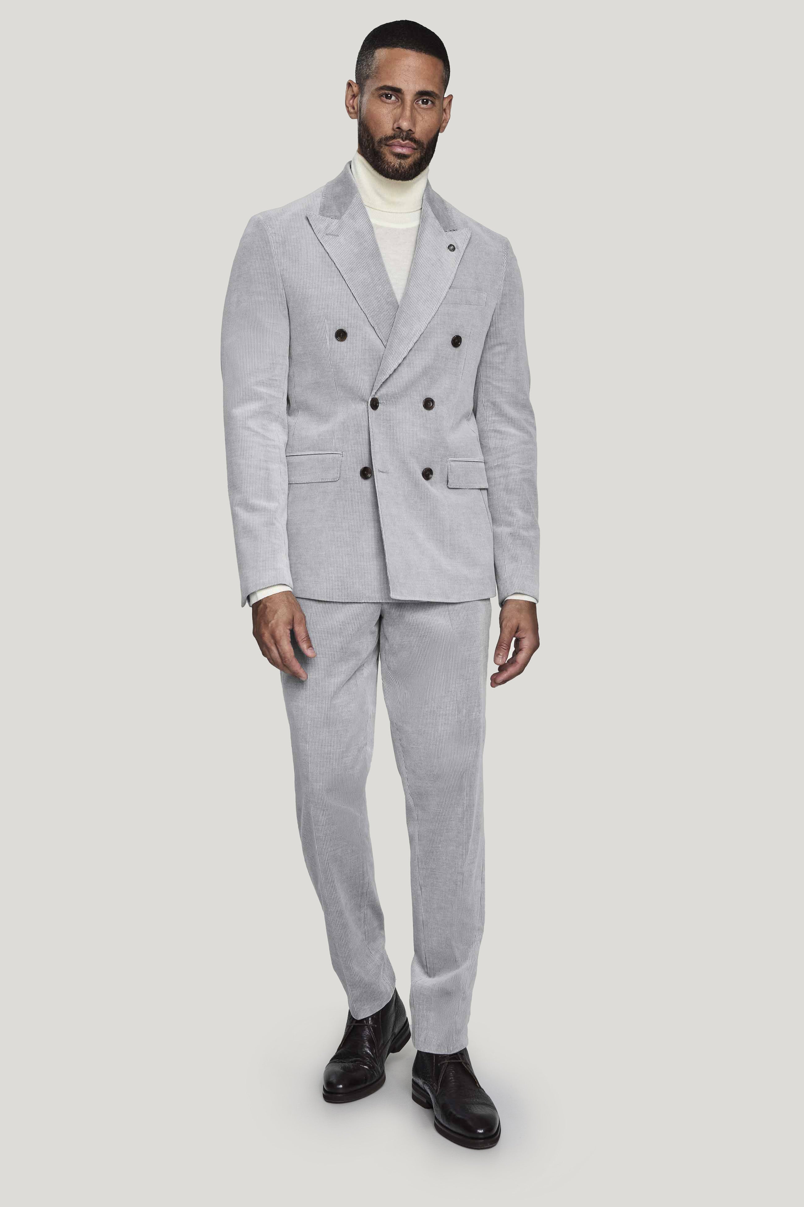 Alt view Light Grey Corduroy Double Breasted Suit