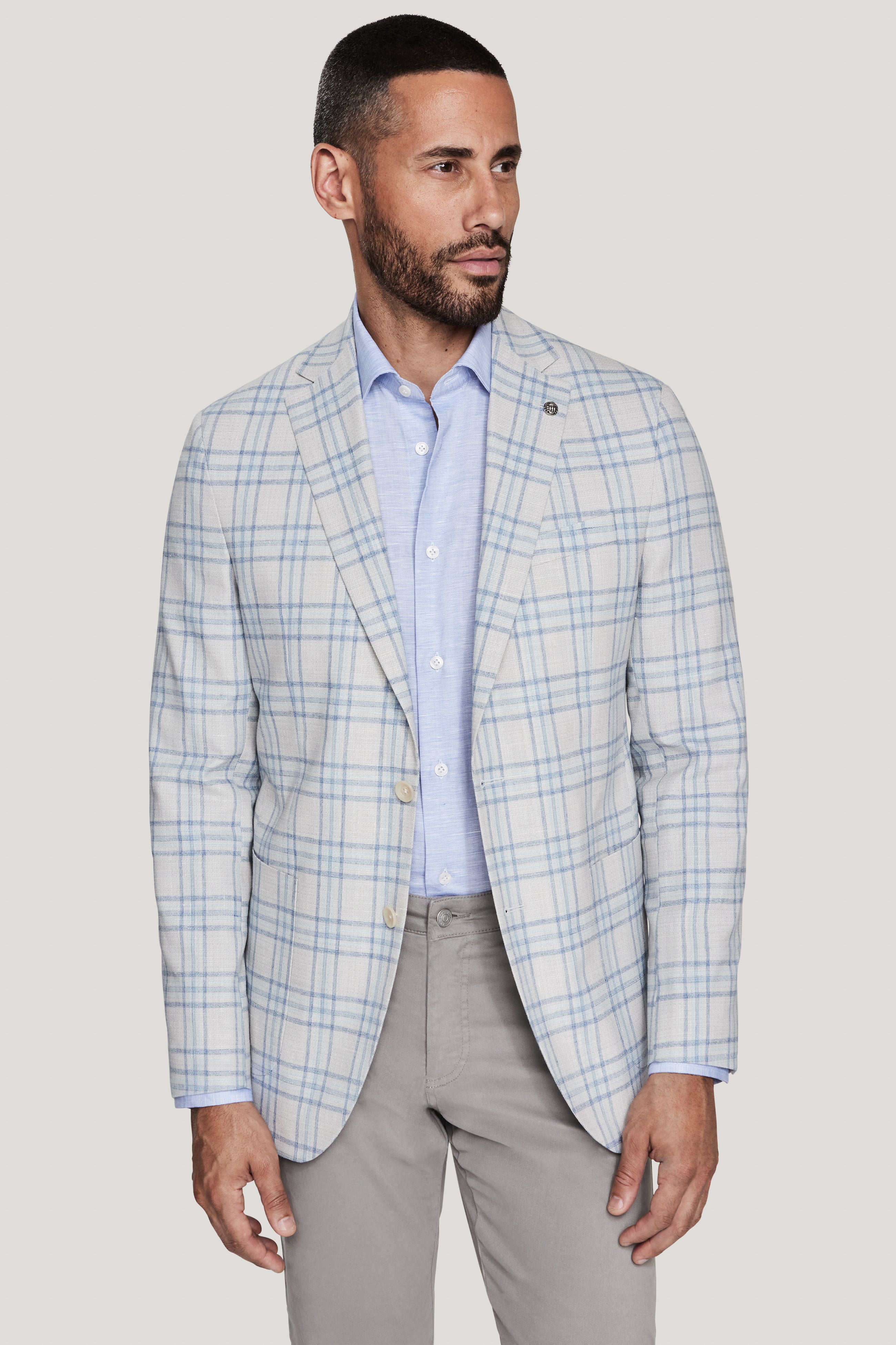 Alt view Light Grey and Blue Plaid COMFORTWEAR™ Blazer