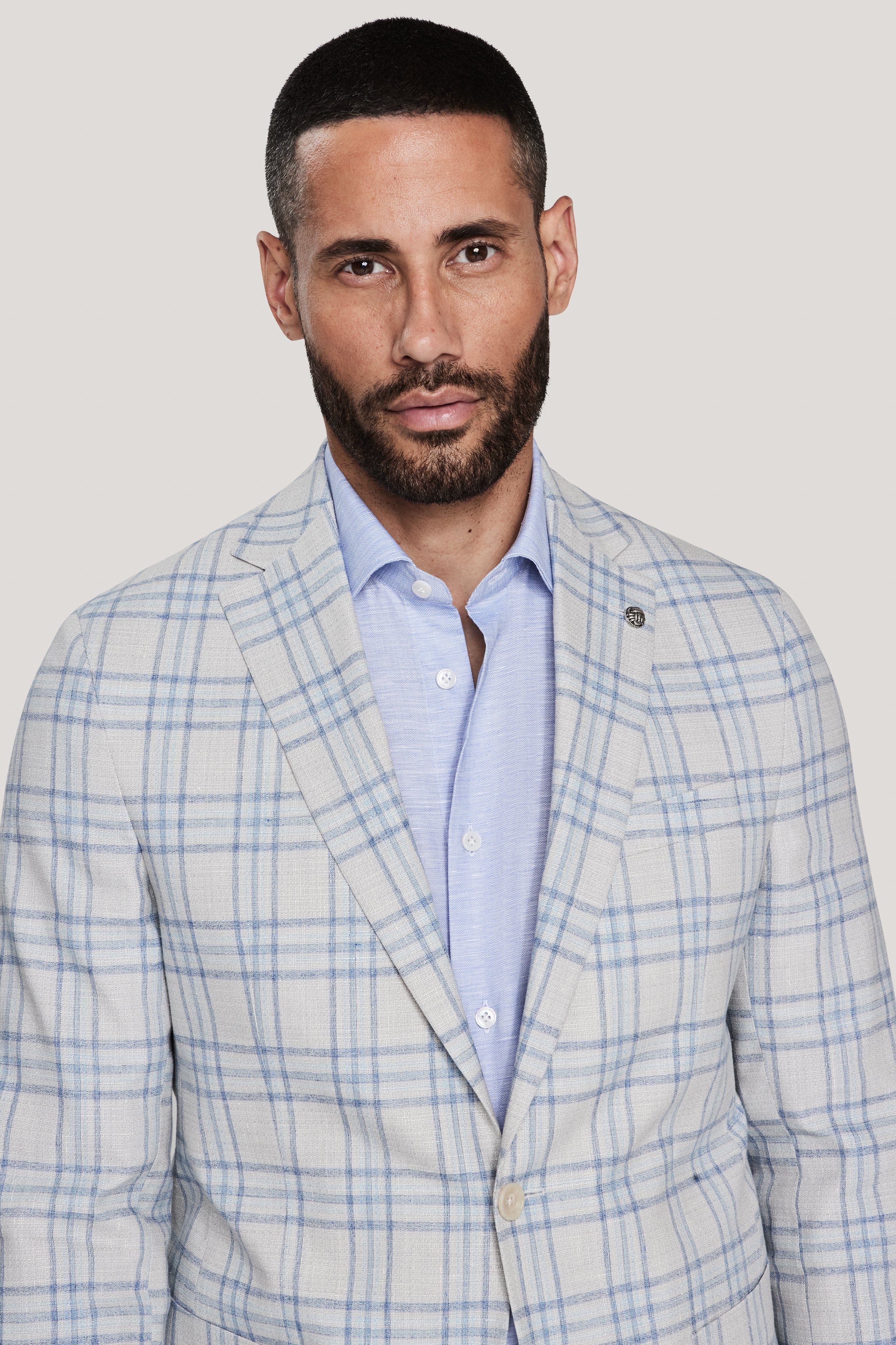 Alt view 1 Light Grey and Blue Plaid COMFORTWEAR™ Blazer