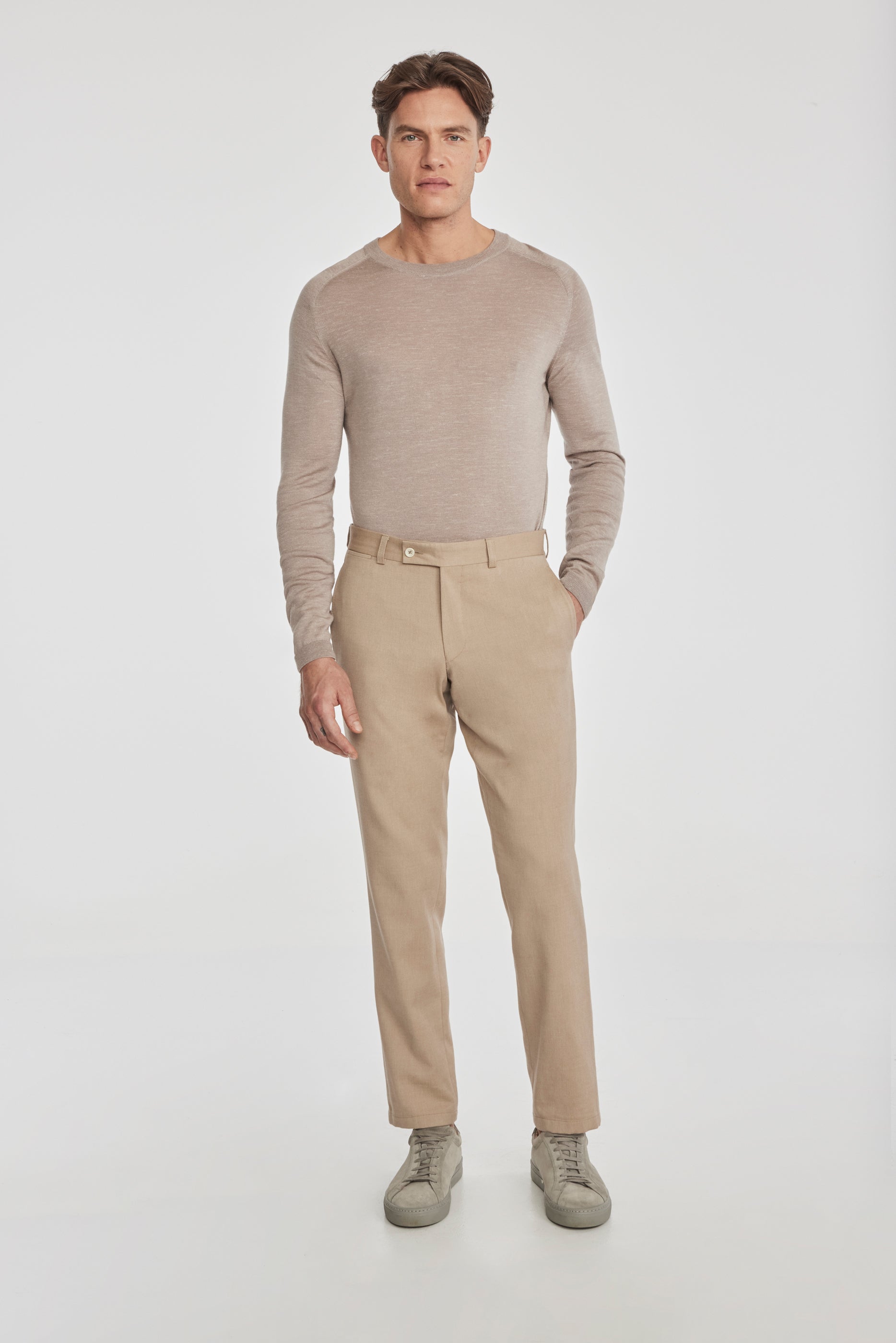Jack Victor Men's Palmer Textured Cotton, Wool Stretch Trouser in Tan