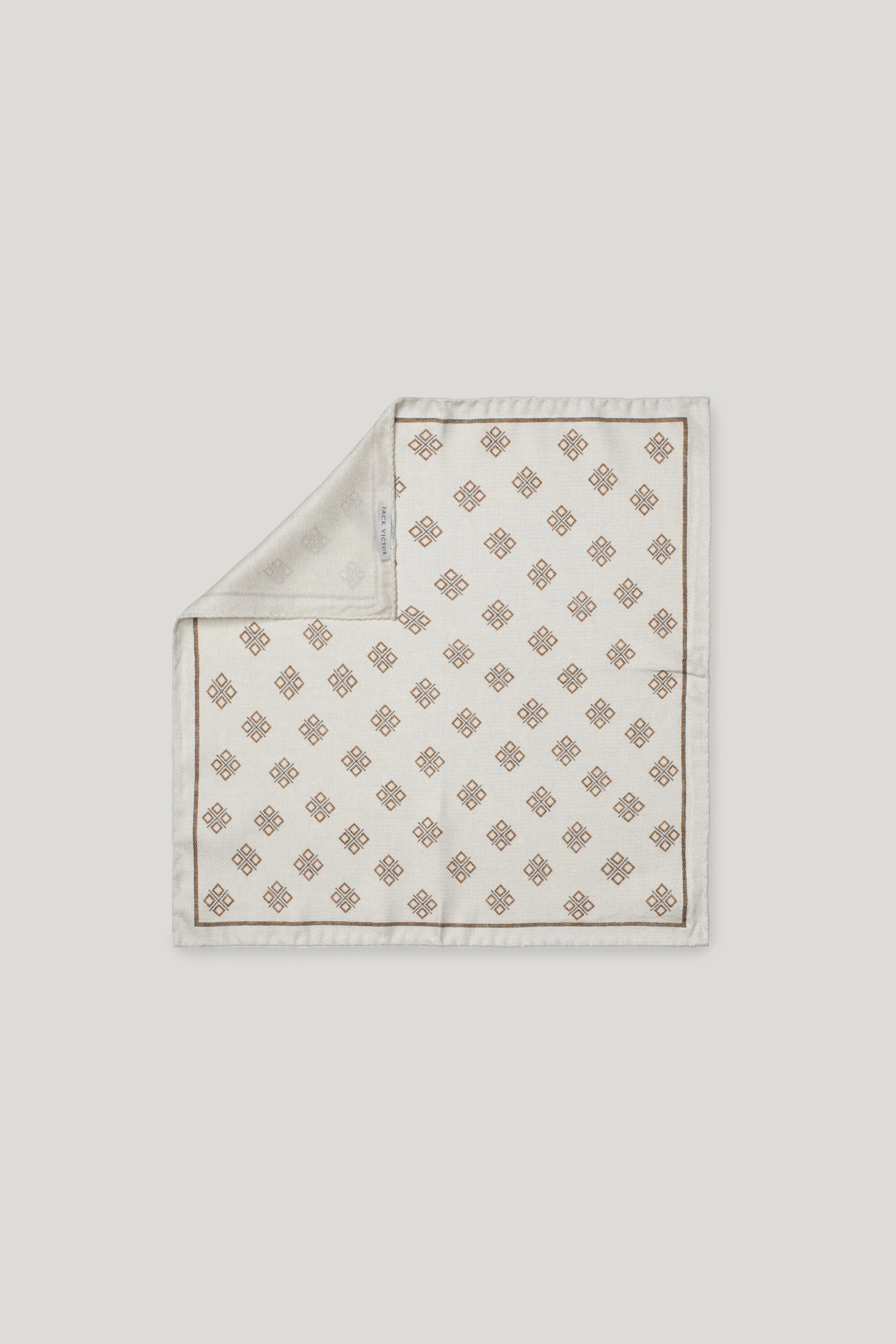 Alt view Ecru Monogram Printed Pocket Square