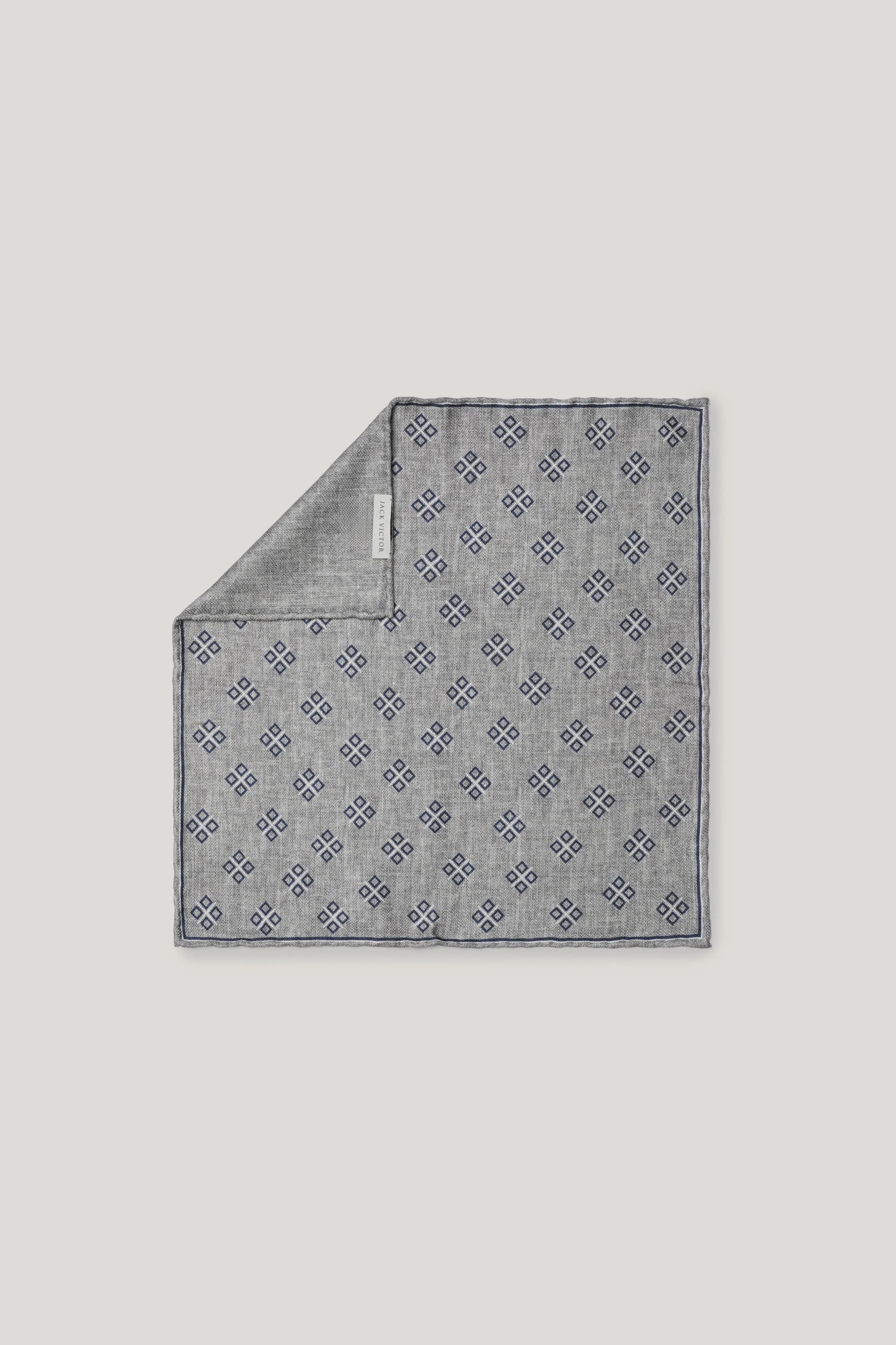 Alt view Grey Monogram Printed Pocket Square