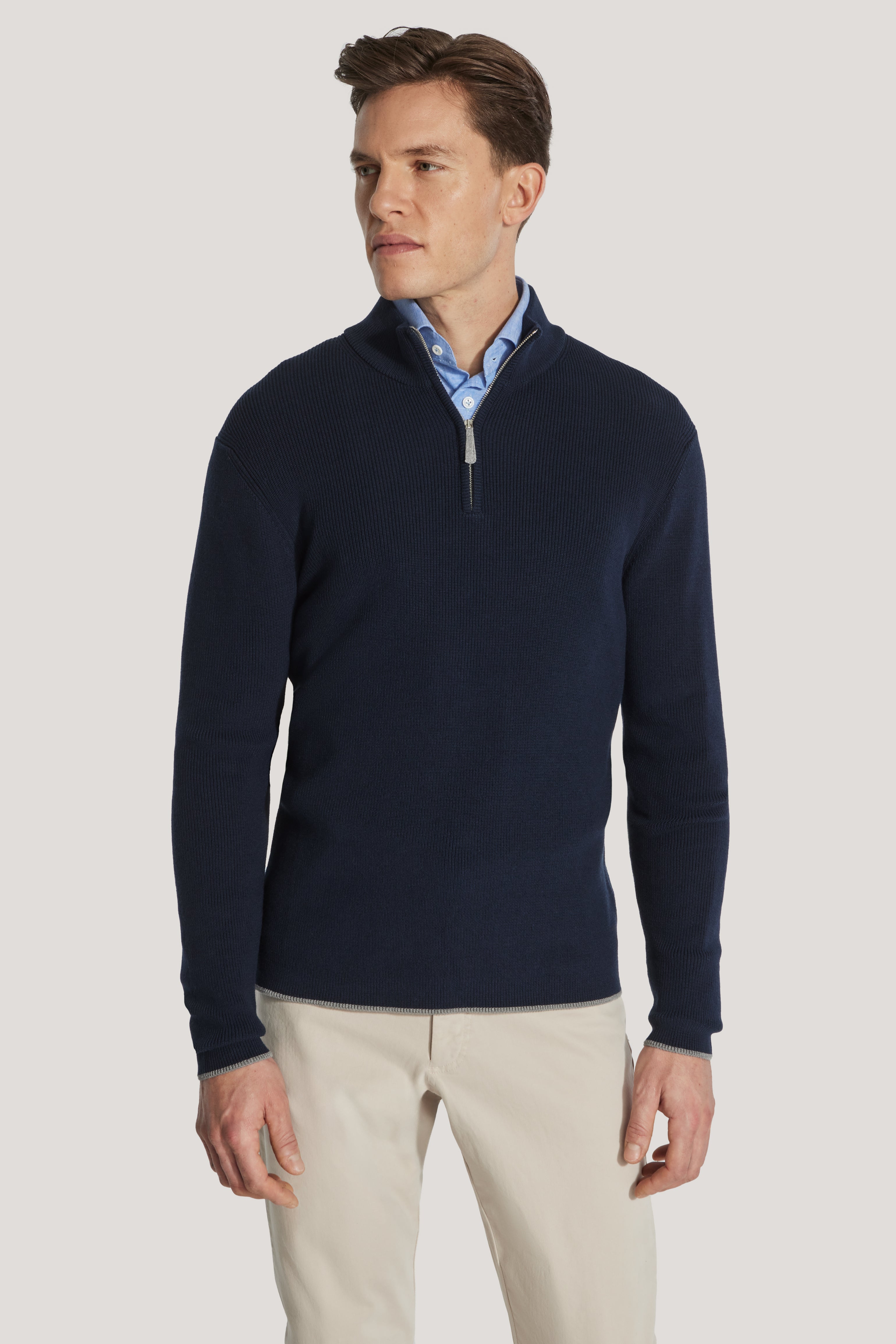 Alt view Navy Solid Quarter Zip Sweater