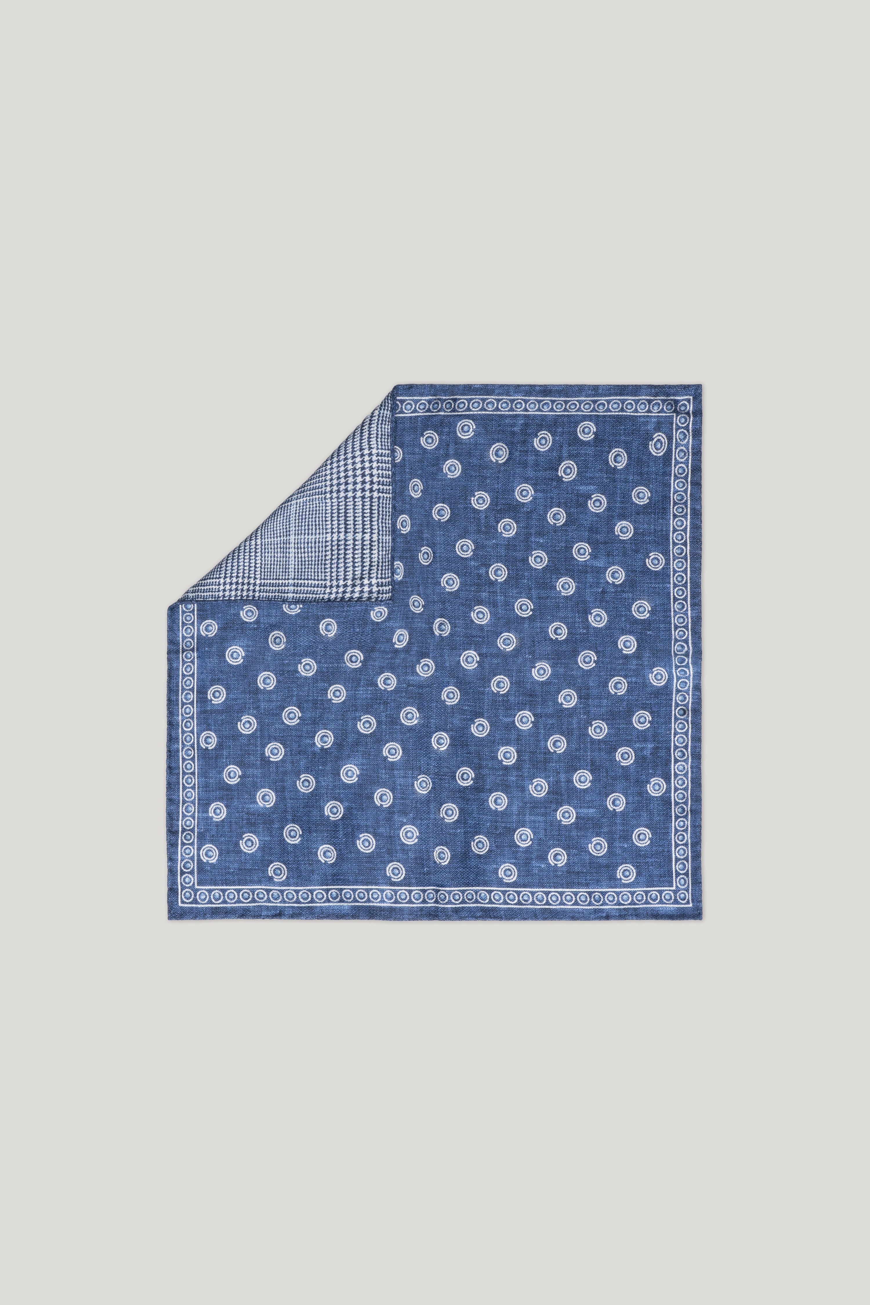 Alt view Blue Geometric and Plaid Printed Pocket Square