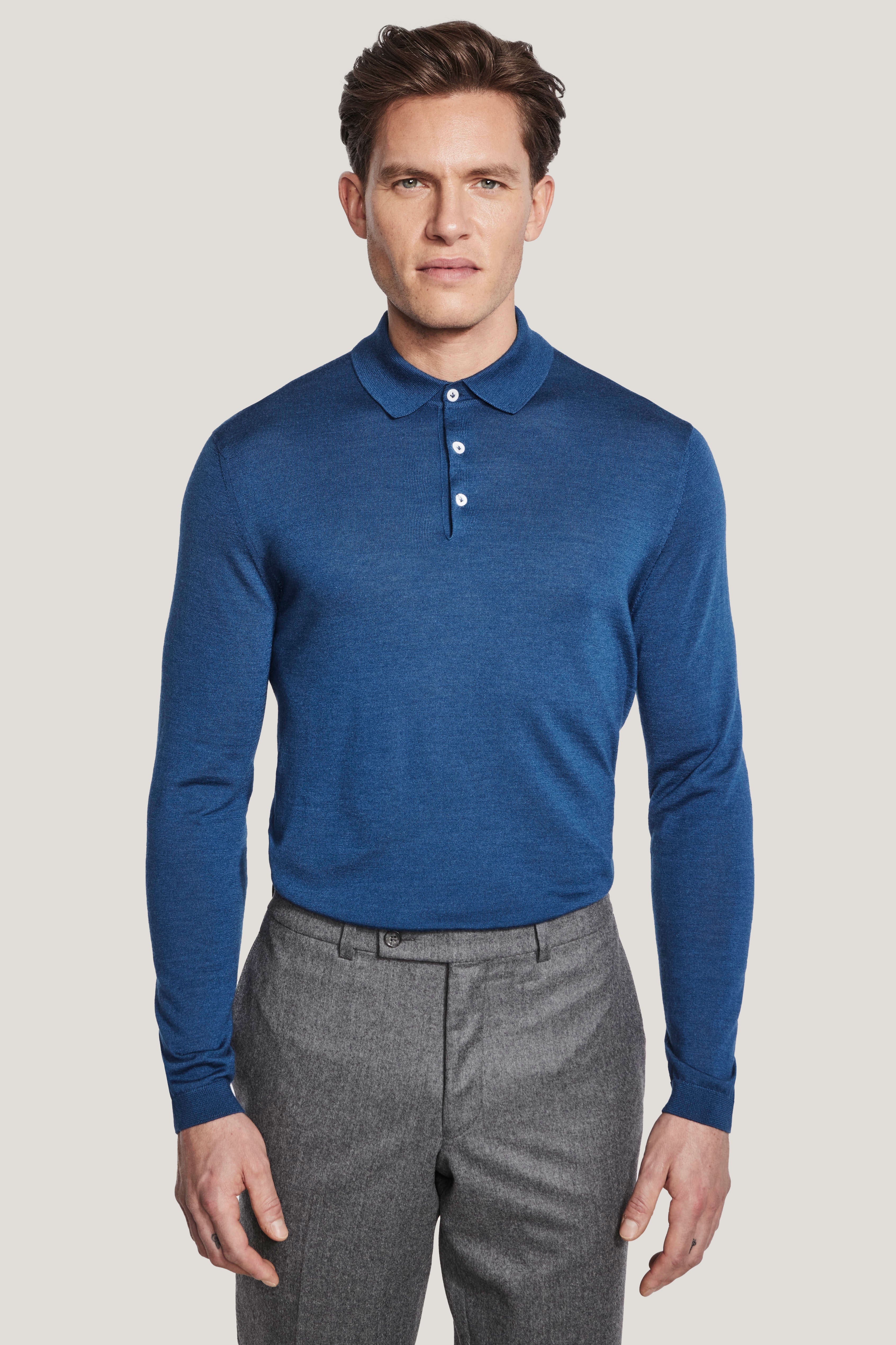 Alt view Blue Long-Sleeve Polo