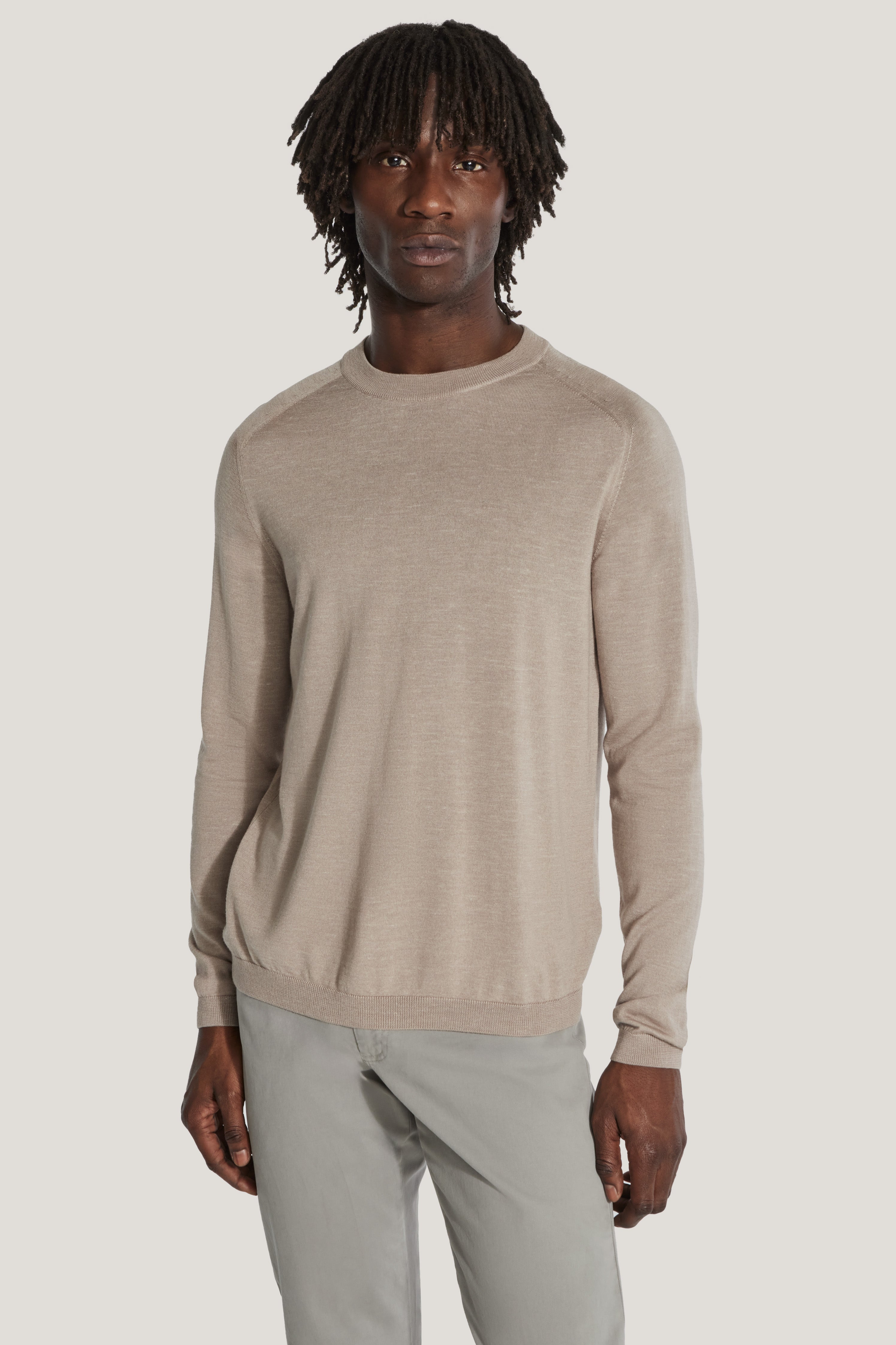 Alt view Tan Long Sleeve Crew Neck