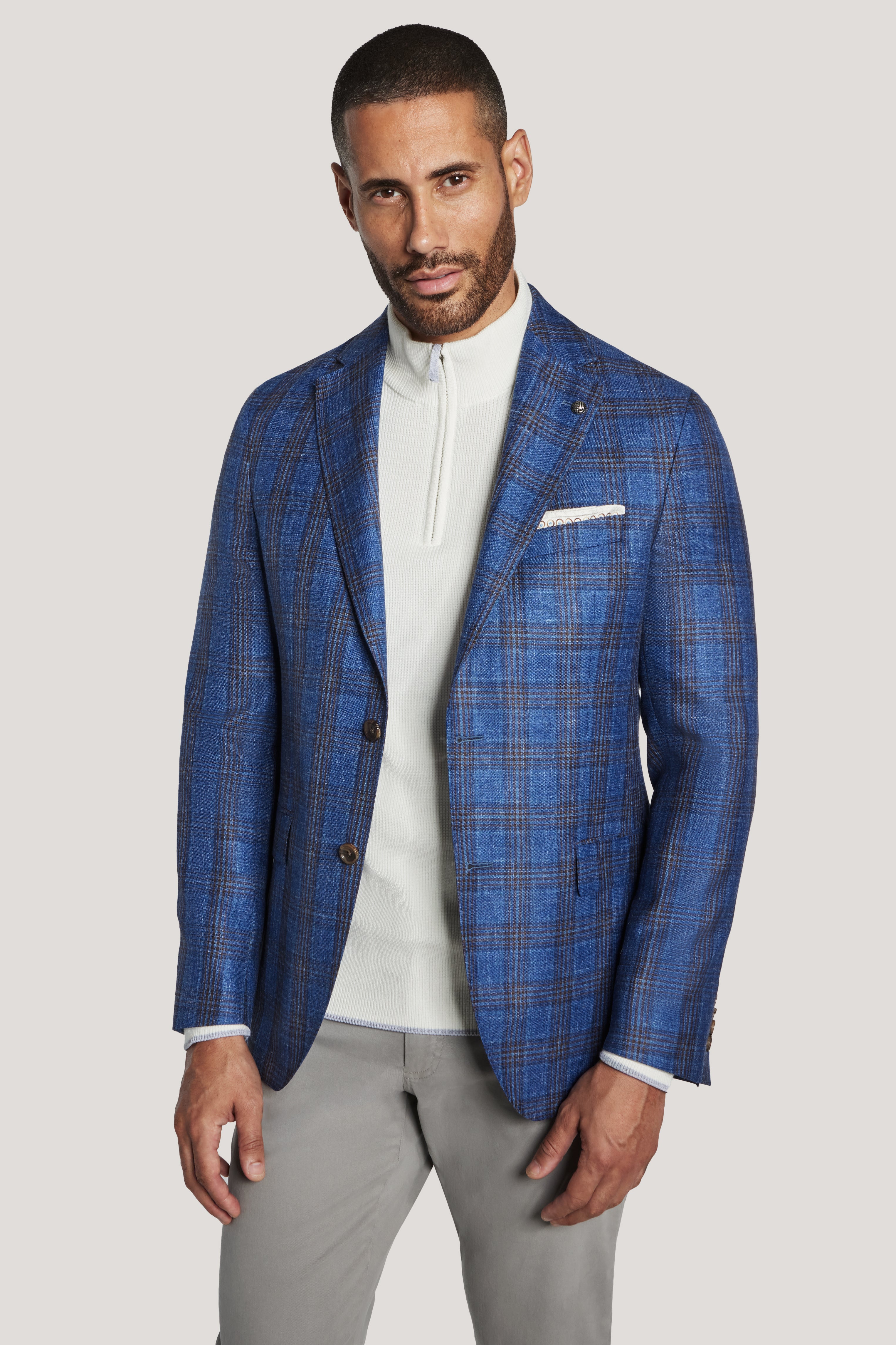 Alt view Medium Blue and Chocolate Brown Plaid Blazer