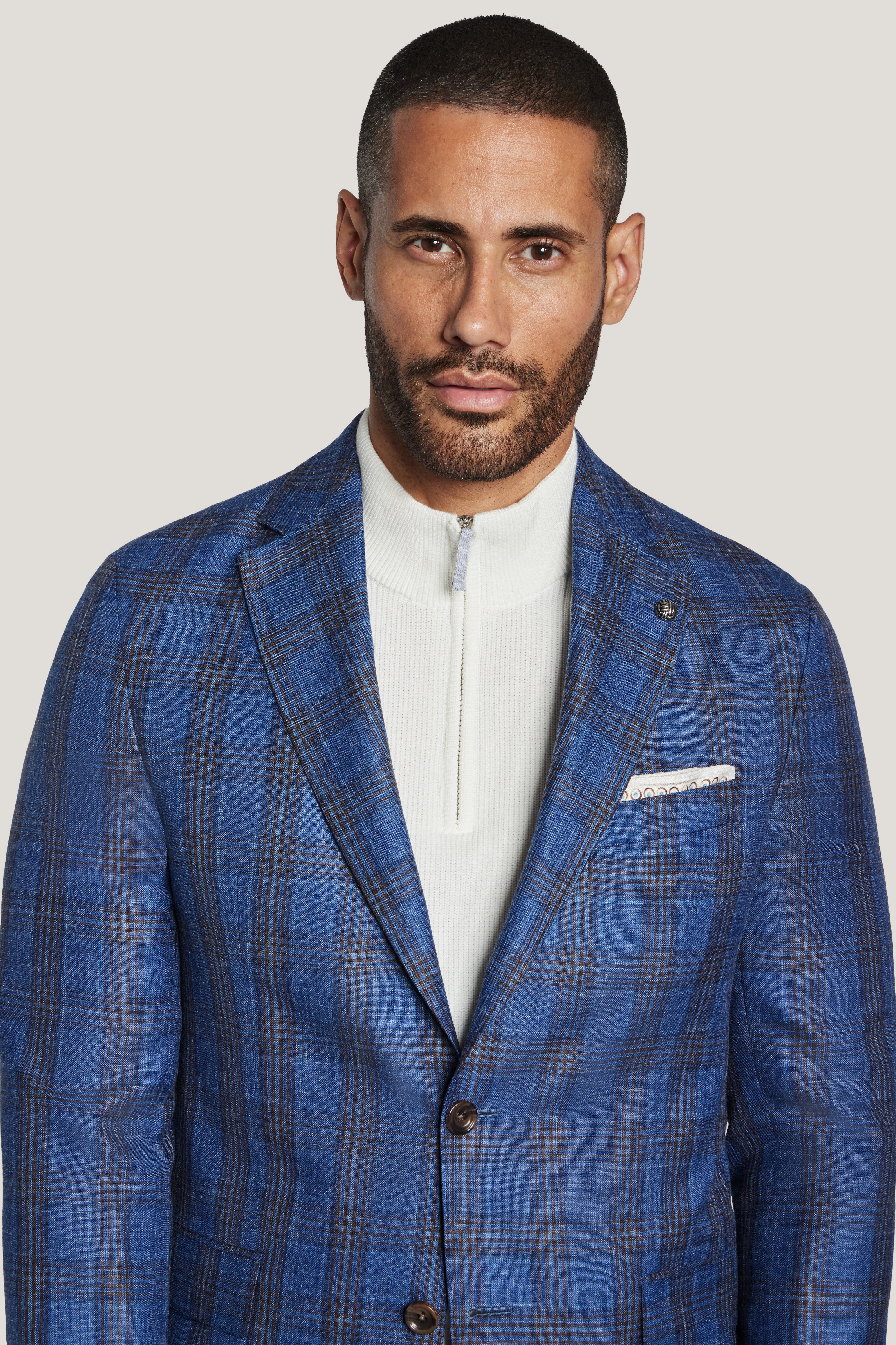 Alt view 1 Medium Blue and Chocolate Brown Plaid Blazer