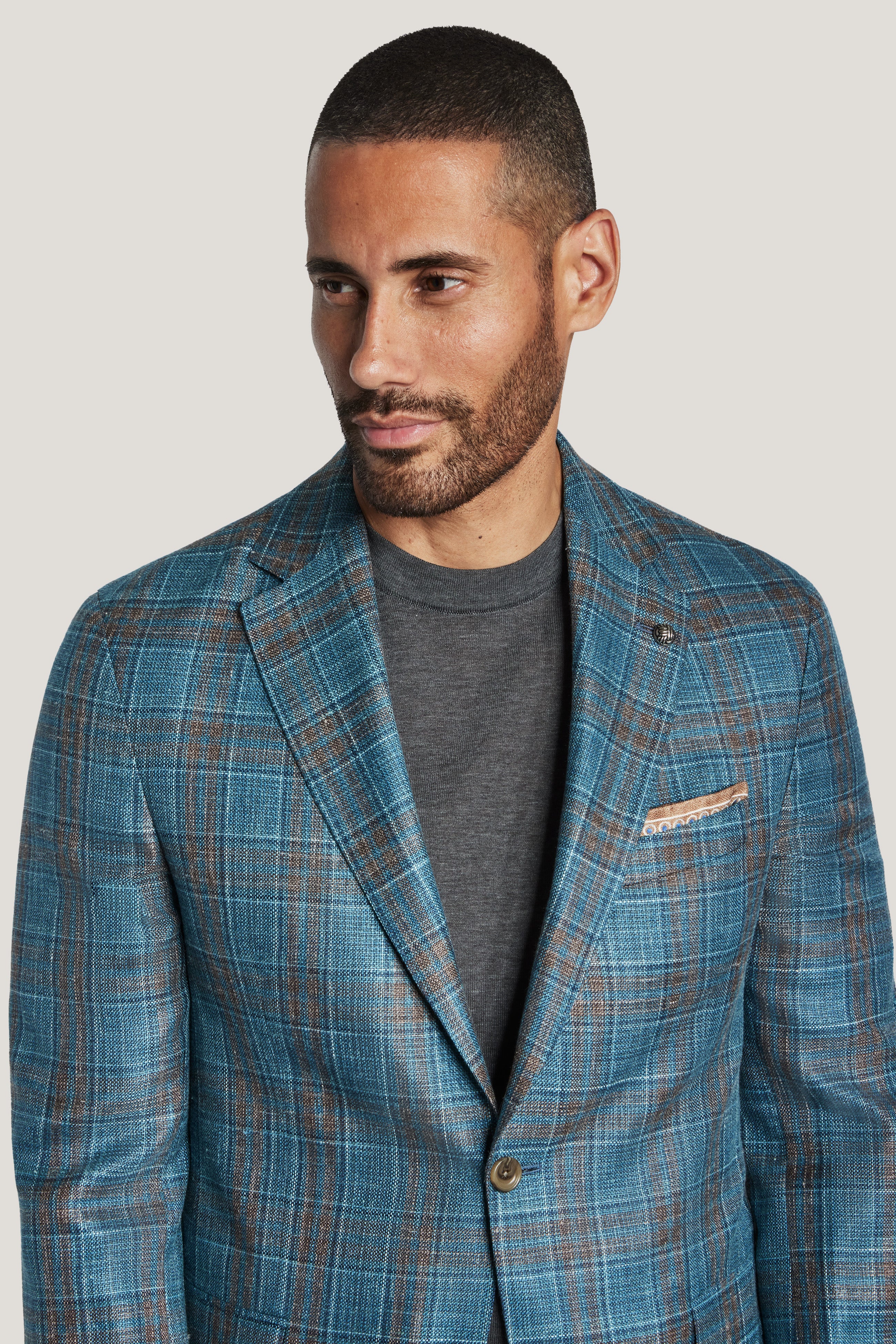 Alt view 1 Teal and Camel Plaid Blazer