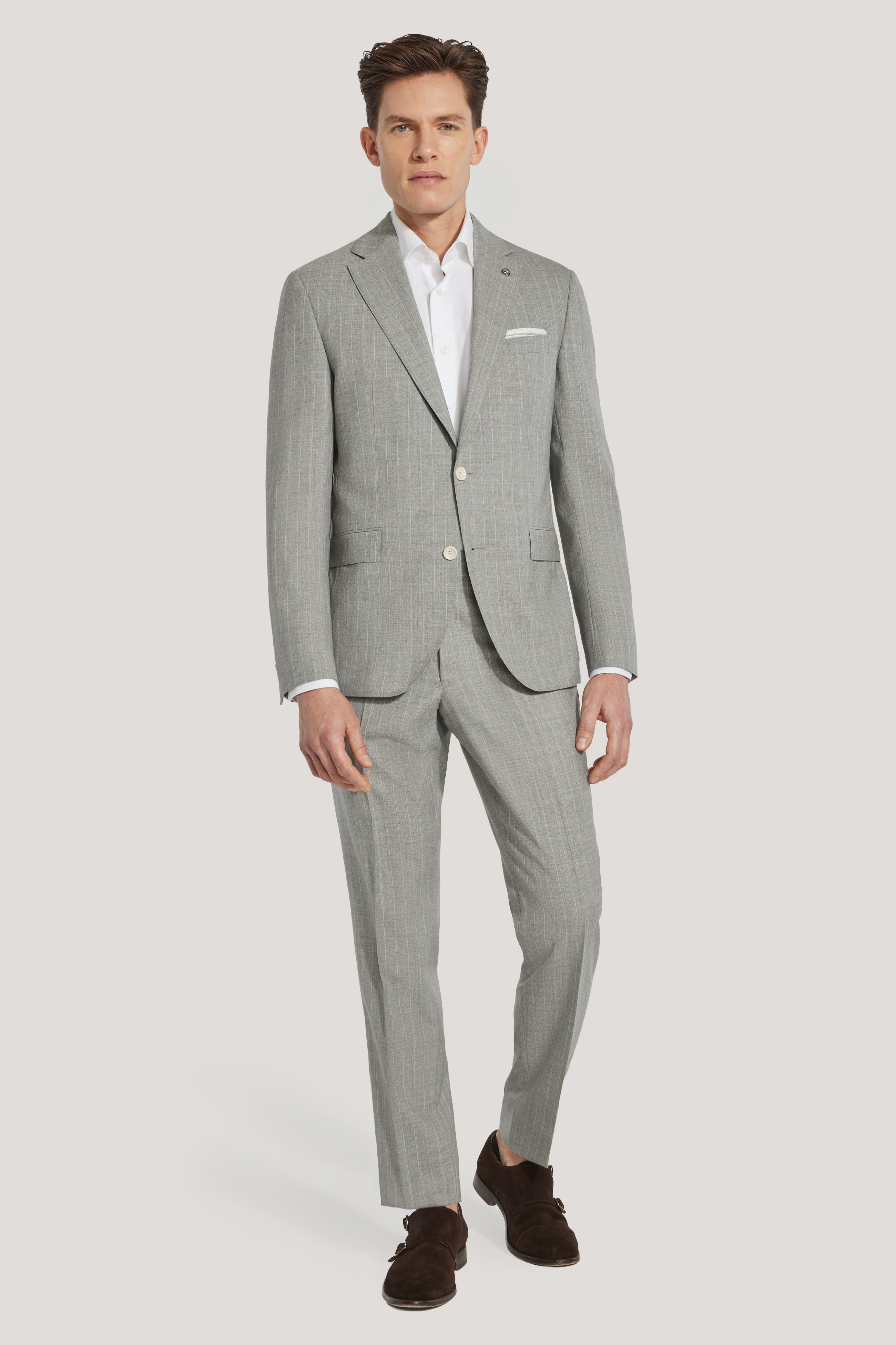 Alt view Light Grey and Ecru Pinstripe Suit