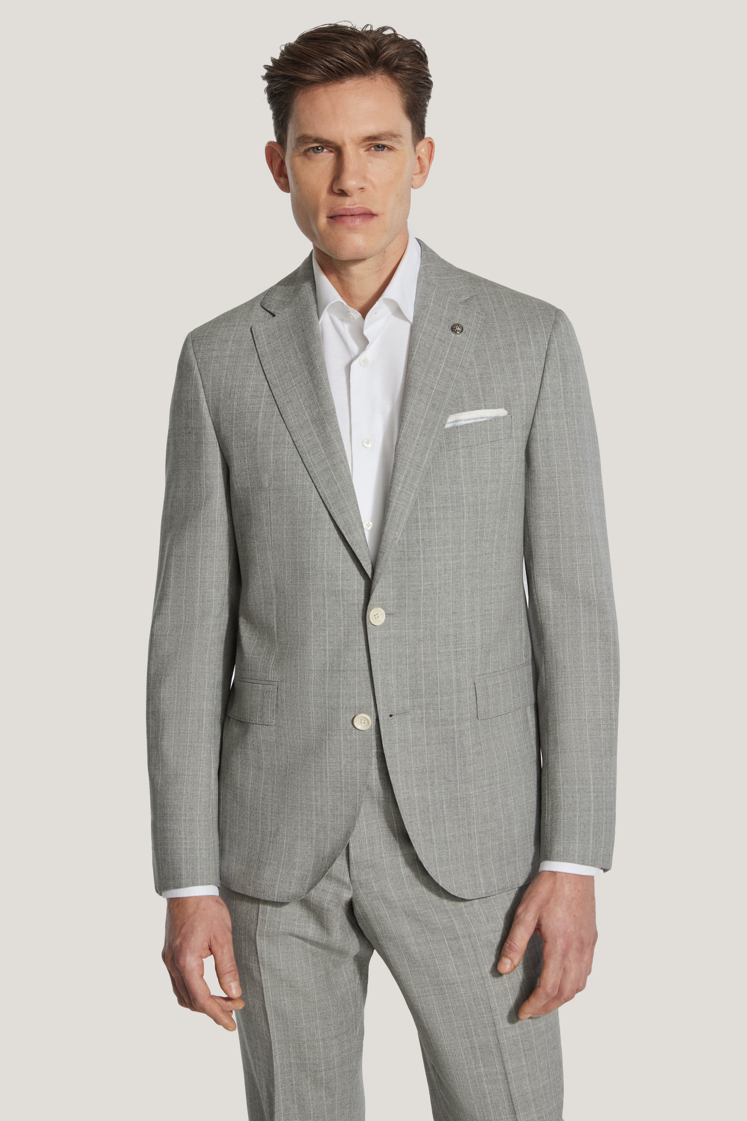 Alt view 1 Light Grey and Ecru Pinstripe Suit