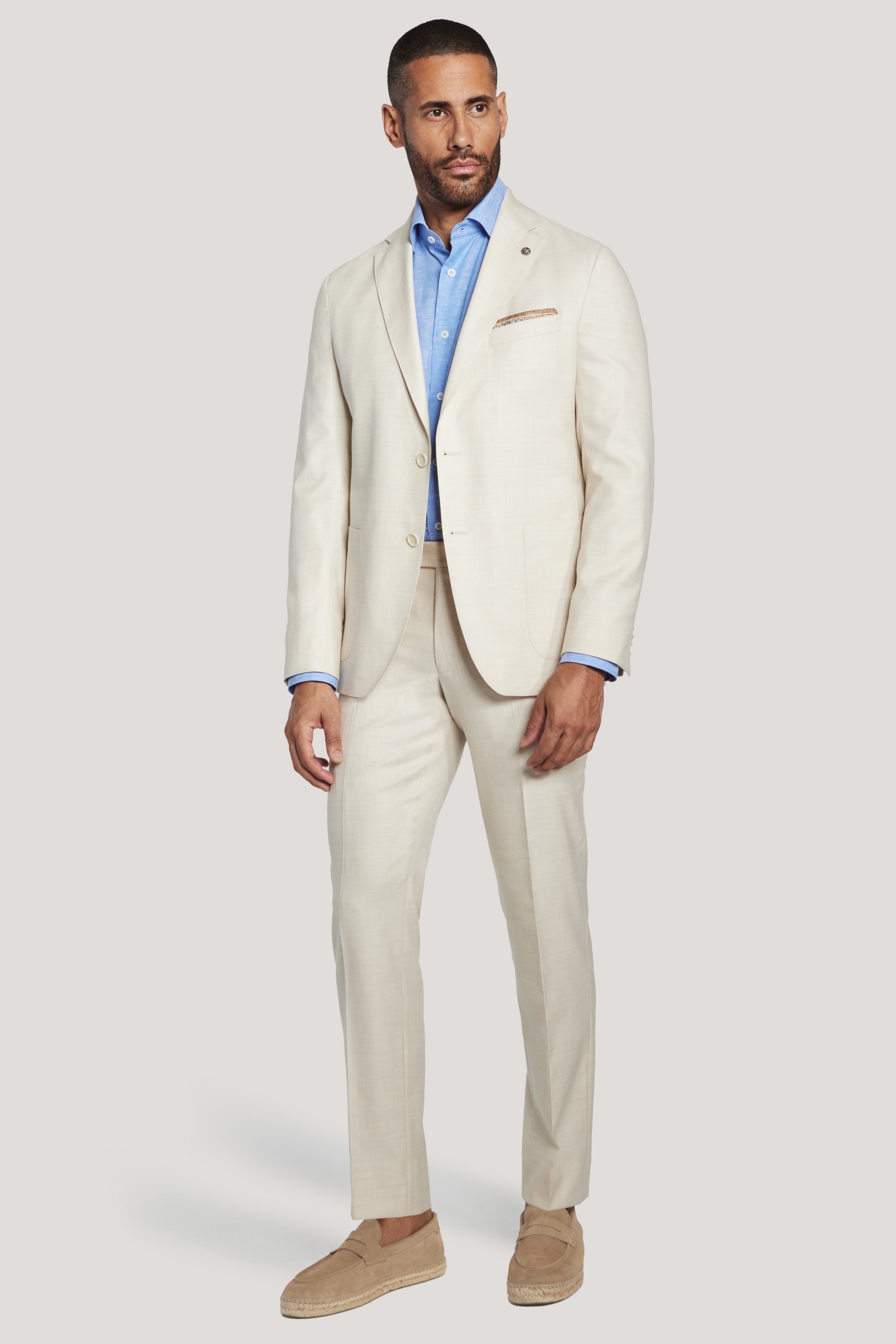 Alt view 1 Cream Solid Melange Suit