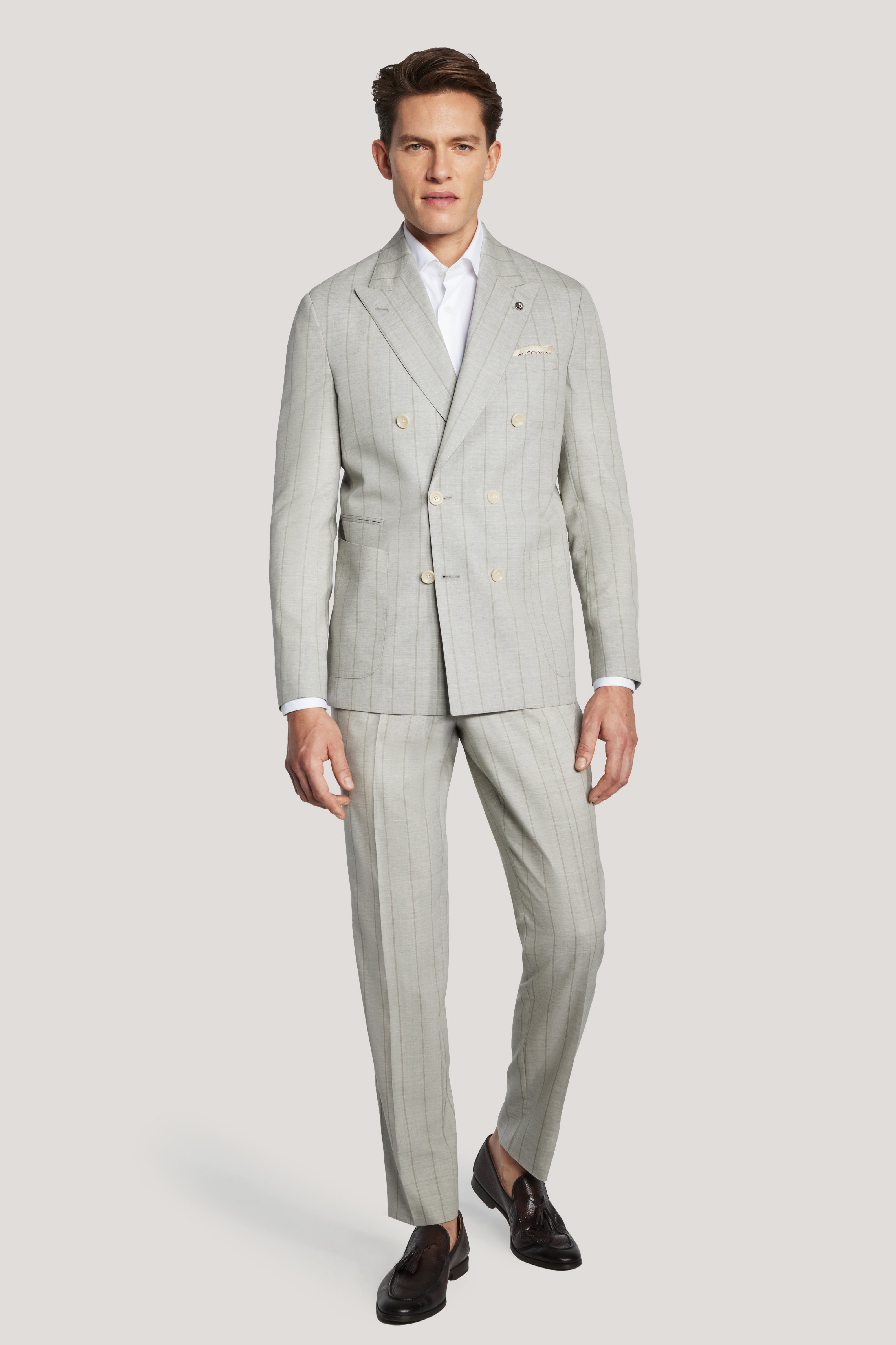 Alt view 1 Light Grey Double Breasted Pinstripe Suit