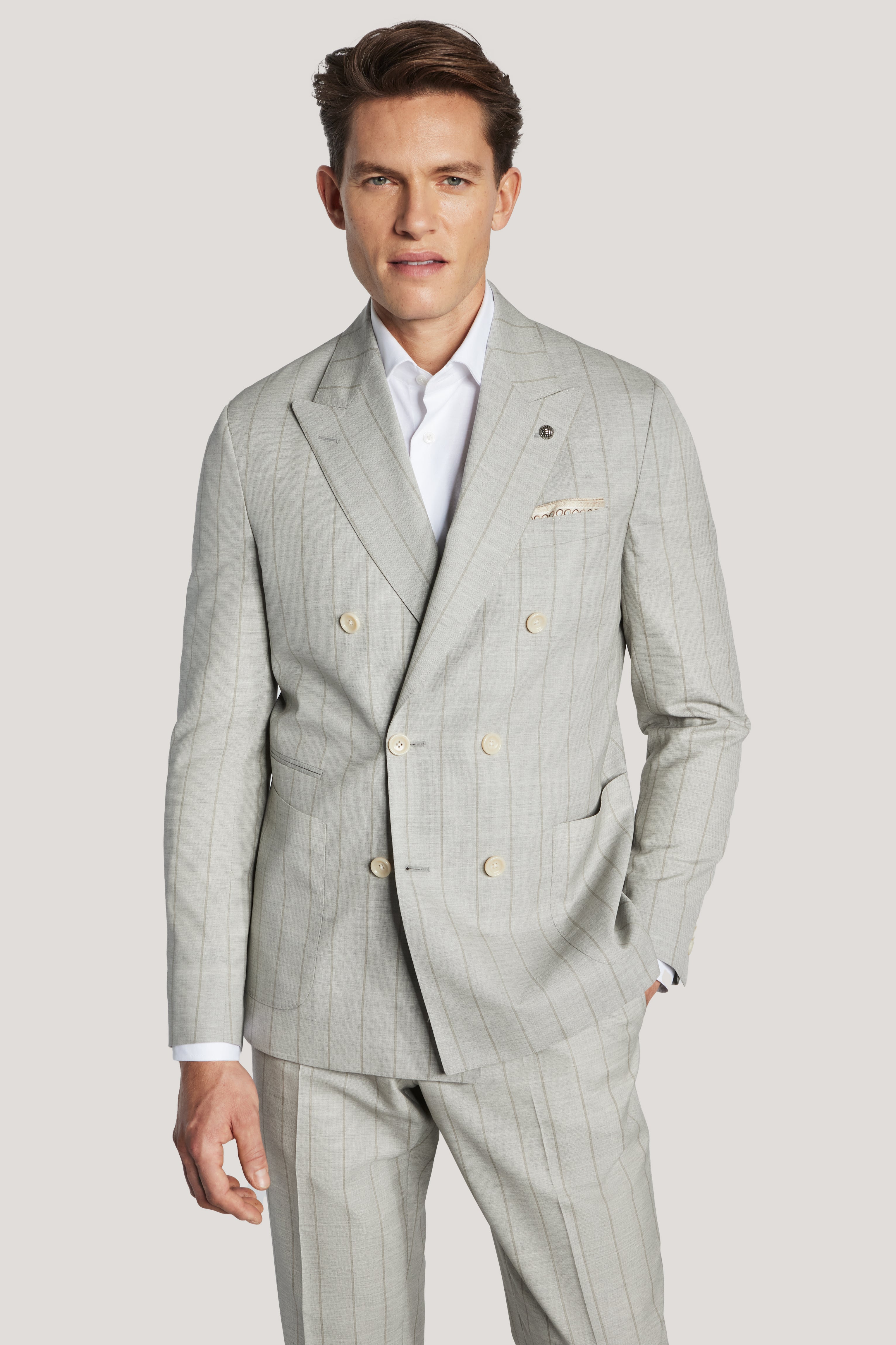 Alt view 1 Light Grey Double Breasted Pinstripe Suit