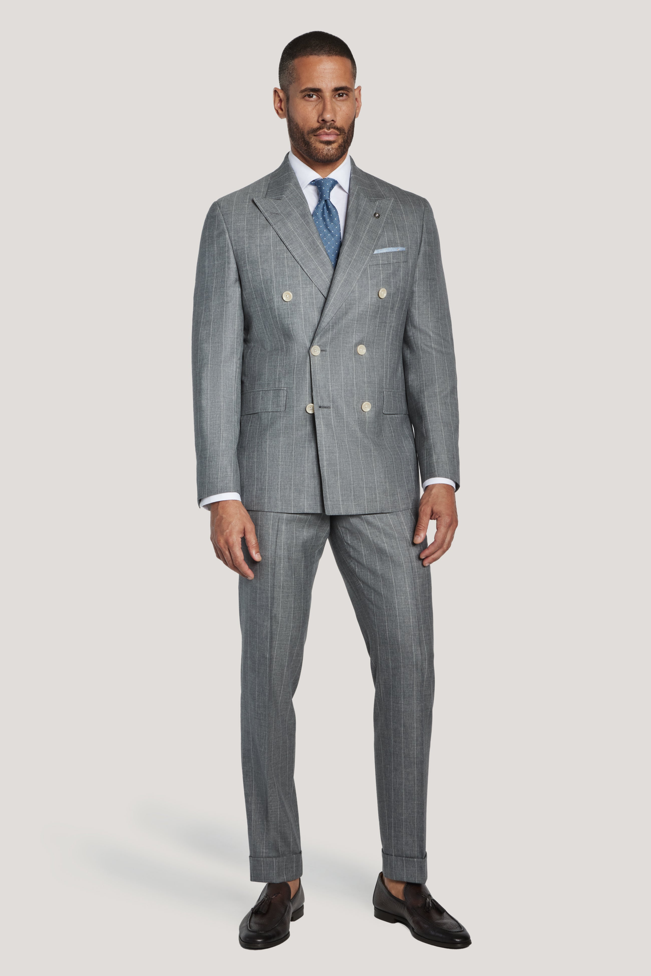 Alt view 1 Medium Grey Double Breasted Pinstripe Suit