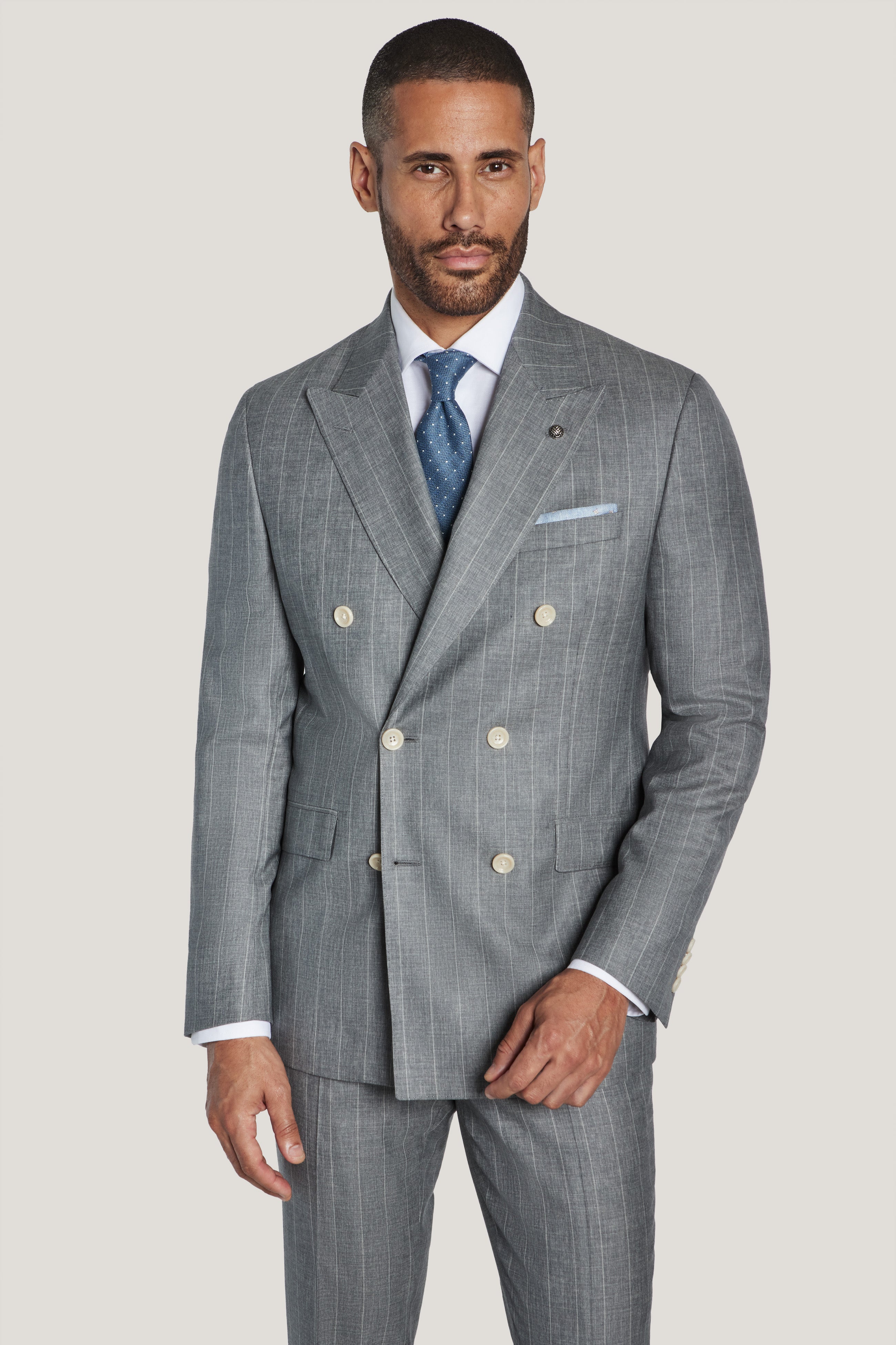 Alt view 1 Medium Grey Double Breasted Pinstripe Suit