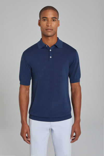 Navy SetiCo Cotton and Silk Knit Polo